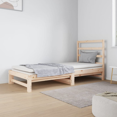 Tagesbett massiv Kiefernholz natur Lattenrost 2x90x190cm ausziehbares Schlafsofa 195,5x182cm