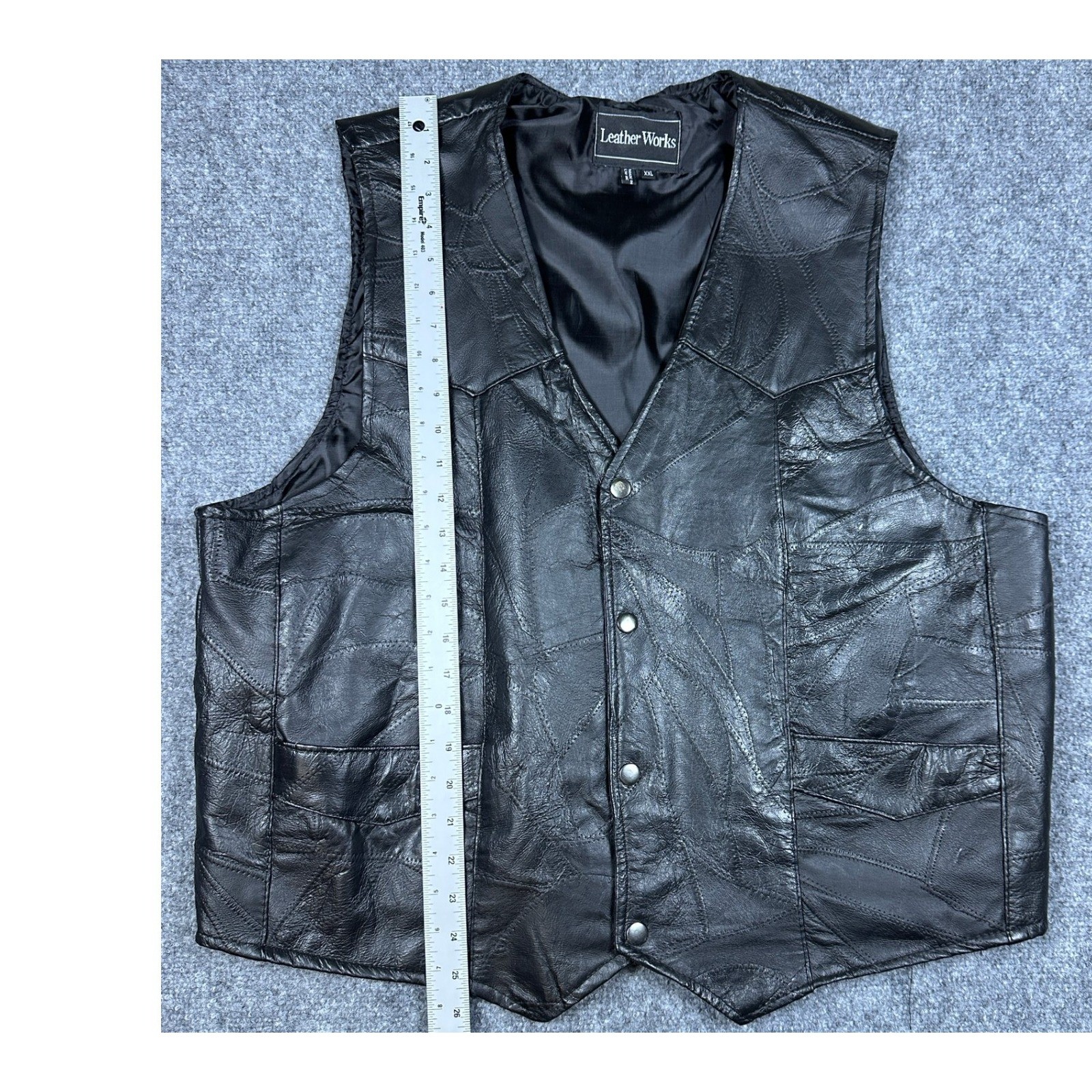 Leather Works Mens Patchwork Vest Motorcycle Bike… - image 3