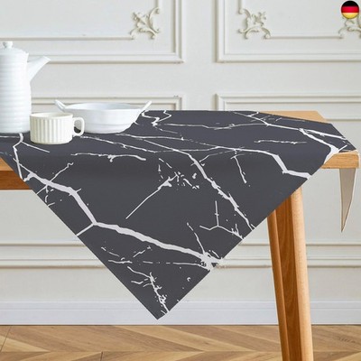 Tablecloth Grey and White Middle Runner Modern Tablecloths with Marble Texture