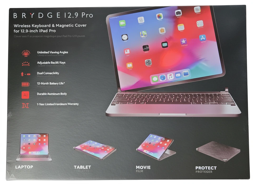 New Brydge Wireless Bluetooth Keyboard w/ Backlit Keys for iPad 12.9 Pro 3rd 4th - Image 3 of 3