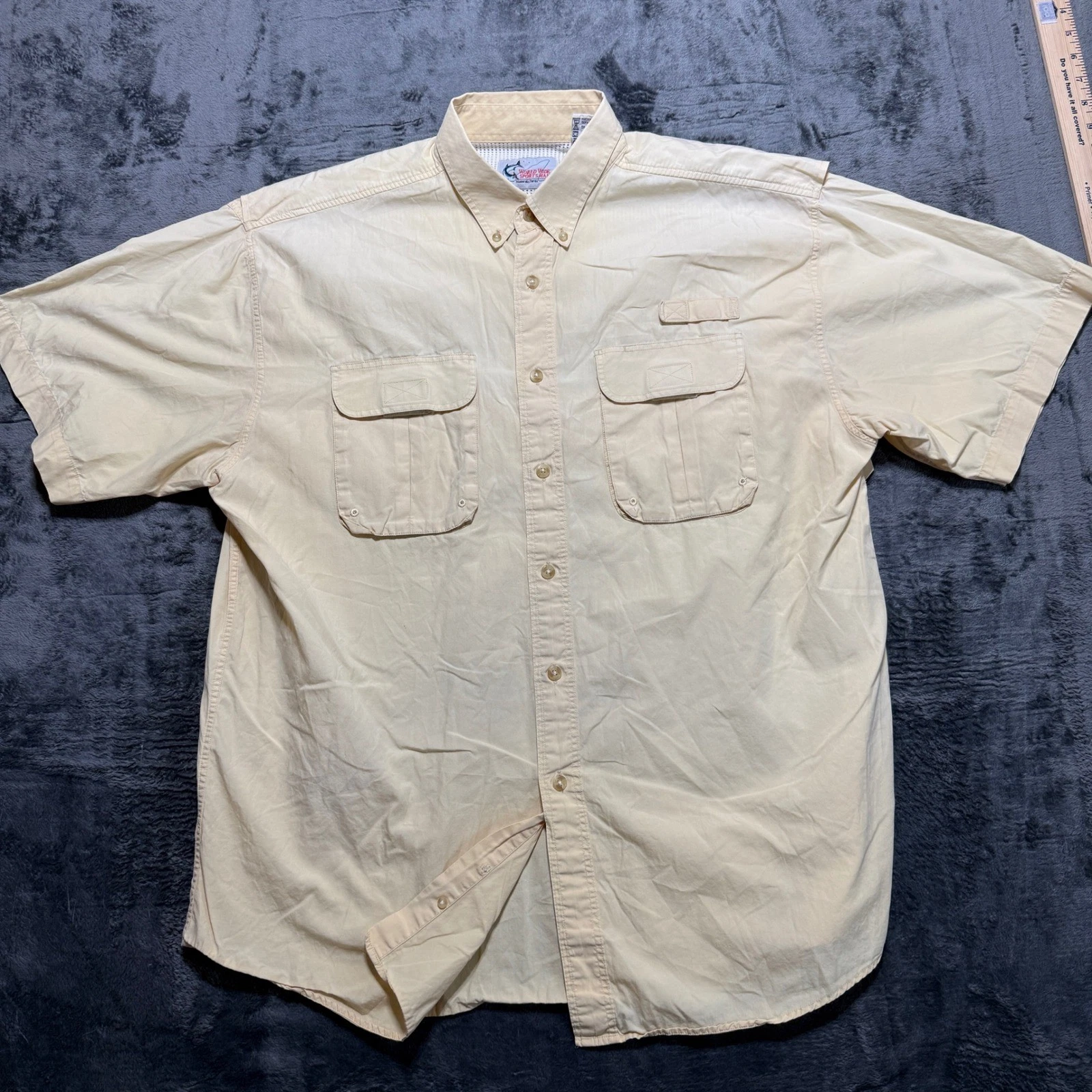 World Wide Sportsman Fishing Shirt Mens XL Yellow Short Sleeve Vented Back