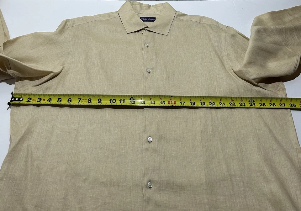 Ralph Lauren фиолетовый ярлык платье рубашка мужская XXL 18 льняной желтовато-коричневый на пуговицах пятна! - Изображение 4 из 4