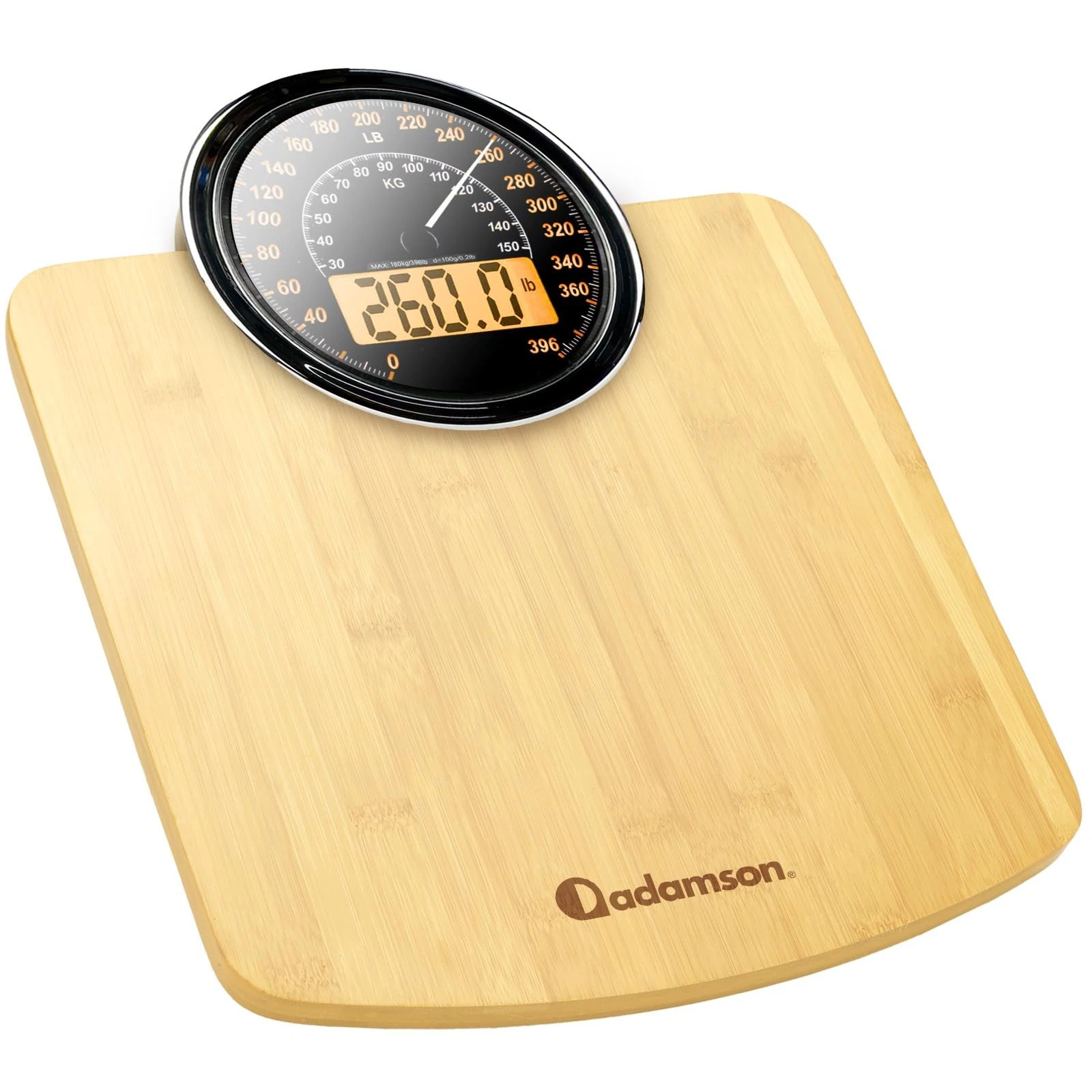 Adamson Hybrid 2-in-1 Analog & Digital Weighing Scale for Body Large, LB Wood