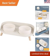 2 x 480ml Ceramic Pet Feeding Bowls with Splash Guard - Perfect for Cats  Dogs