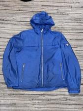 Prada Blue Hooded Windbreaker Jacket Men Full Zip Logo Zipper Casual