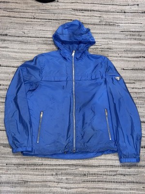 Prada Blue Hooded Windbreaker Jacket Men Full Zip Logo Zipper
