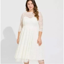 Torrid Ever After Ivory Lace Tea-Length Midi Illusion Wedding Dress 24 NWT