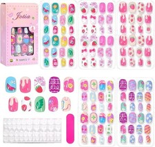 120Pcs Press on Nails for Girls, Full Cover Fake Nail Tips Kit Pre Glue Short St