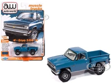 1981 CHEVROLET SILVERADO STEPSIDE PICKUP BLUE 1/64 BY AUTO WORLD 64452-AWSP179 A