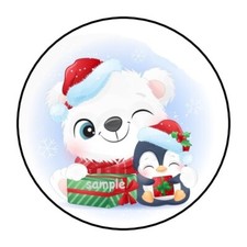 30 Cute Christmas Polar Bear  Penguin ENVELOPE SEALS LABELS STICKERS 1.5" ROUND