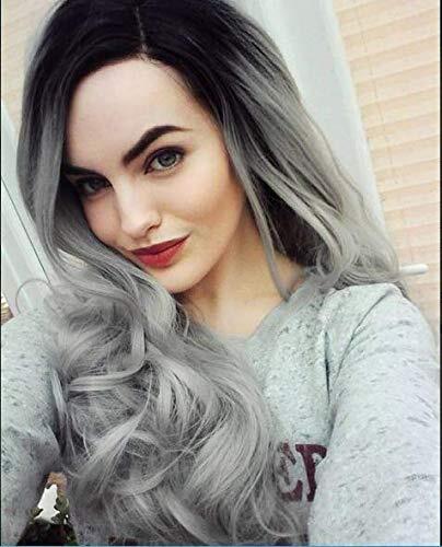Women Ombre Gray Body Wave Cosplay Wigs Dark Root Synthetic Hair Heat Resistant