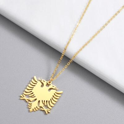 GOLD SILBER Albanien Doppelkopf Adler Halskette Anhänger Edelstahl Albino