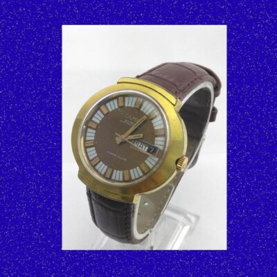 Retro Swiss Camy Dynamic Day-Date ETA 25 Jewel Auto Gold Armbanduhr 1971