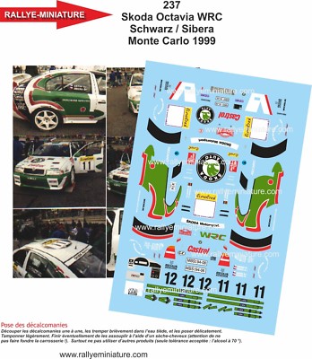 DECALS 1/43 REF 0237 SKODA OCTAVIA BLACK SIBERA RALLYE MONTE CARLO 1999