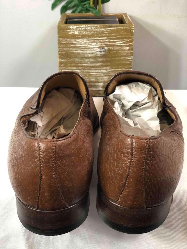 MORESCHI Italy Brown Leather Ostrich Prints Slip On Oxford  display picture 3