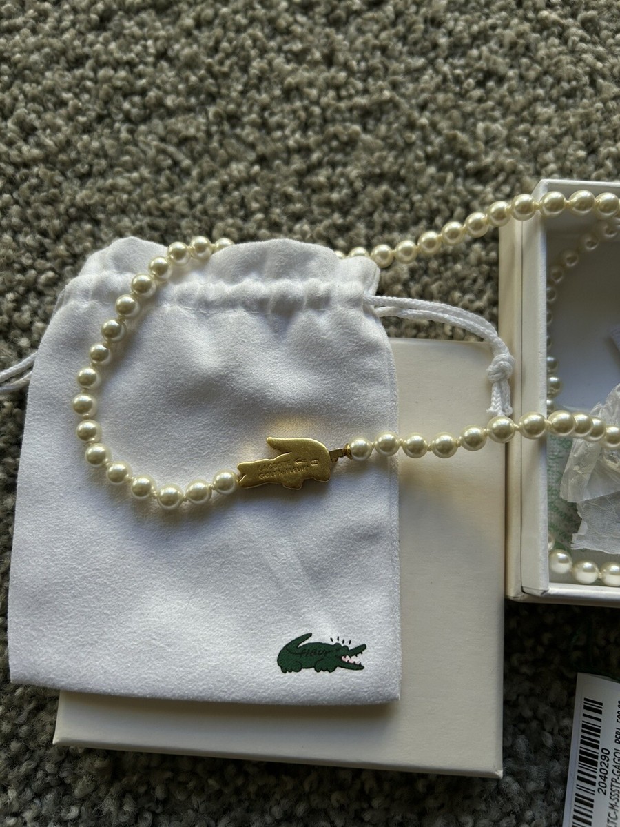 Golf Le Fleur Lacoste Pearl Gold Alligator Logo Necklace