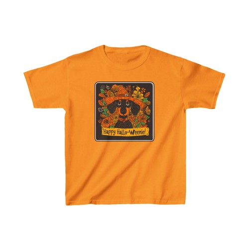 Happy Hallo-Weenie Dachshund Halloween T-Shirt Sausage Cute Wiener Dog Kids Tee - Picture 6 of 41