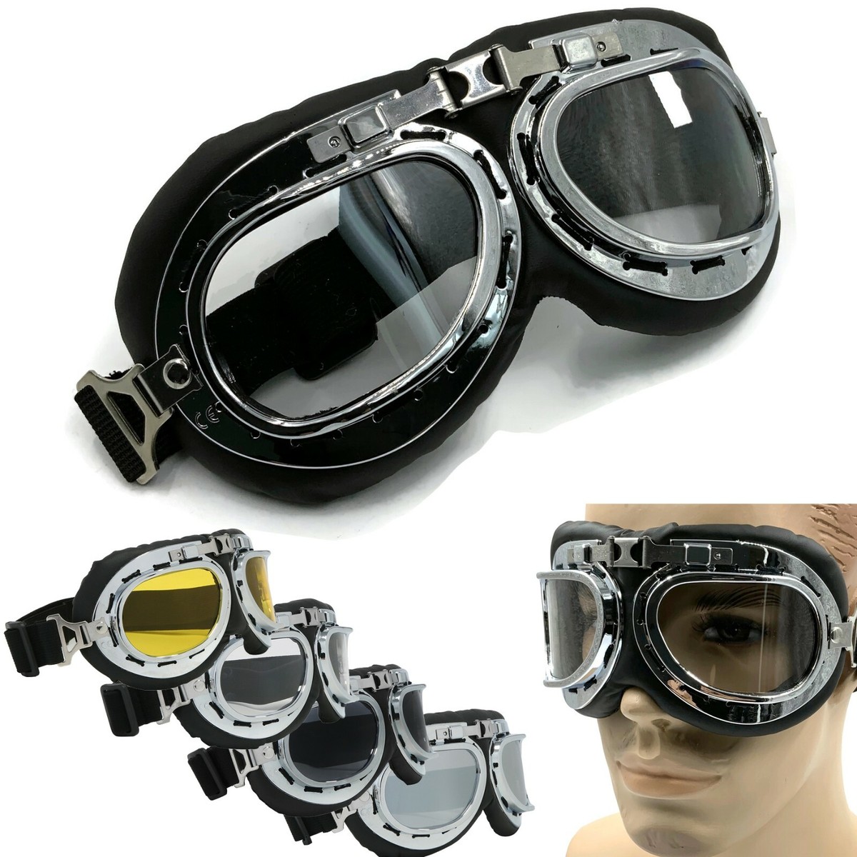 LINGJIONG Steampunk Goggles - Antieke Pilot Stijl Motorfiets Goggles PU Leer - Motorfiets Goggles Pilot Cosplay Prop Fiets Motorcross Pilot Goggle