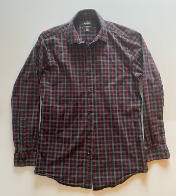 Mens Apt. 9 Long Sleeve Shirt - Slim Fit Size 15 32/33 Plaid Red Gray & Black