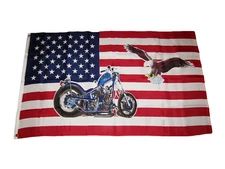 Motorcycle & Eagle US Flag 3x5 ft USA United States American Bike Biker 100D