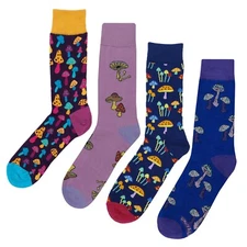 NWT Mushroom Dress Socks 4 Pack Novelty Men 8-12 Crazy Fun Sockfly