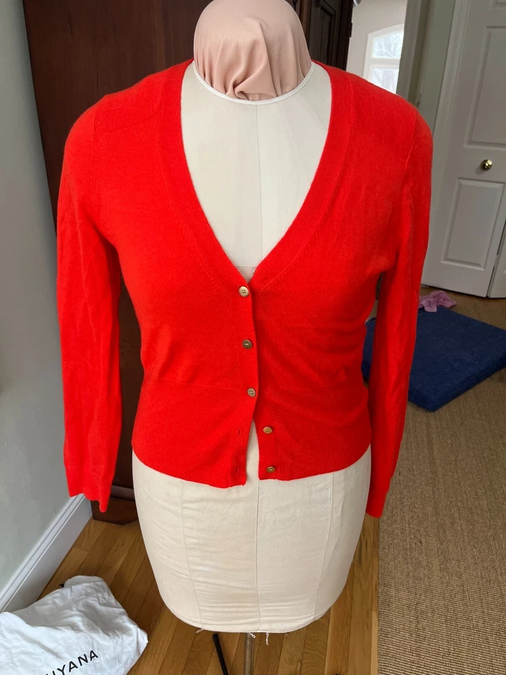 Cardigã J Crew leve lã merino cropped botão vermelho chama tamanho M