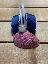 Handmade Blue Ribbon Wing Red/White/Blue Hand-Painted Seashell Angel Ornament