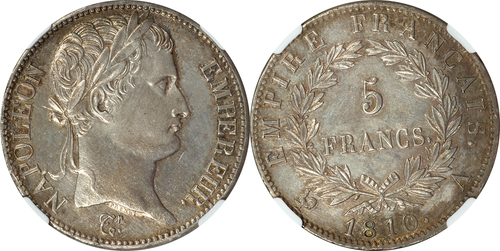 France 1810-A Napoleon I Silver 5 Francs NGC AU DTLS