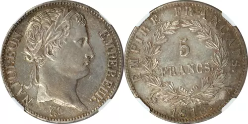 France 1810-A Napoleon I Silver 5 Francs NGC AU DTLS