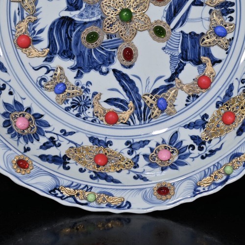 18" old China Porcelain Yuan dynasty Blue and white Story characters disc - Picture 8 of 8