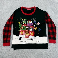 33 Degrees Christmas Sweater Women 1X Green Red Embellished Ugly Grannycore