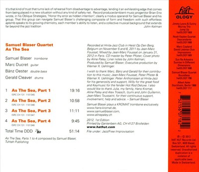 SAMUEL BLASER QUARTET - AS THE SEA [DIGIPAK] NEW CD