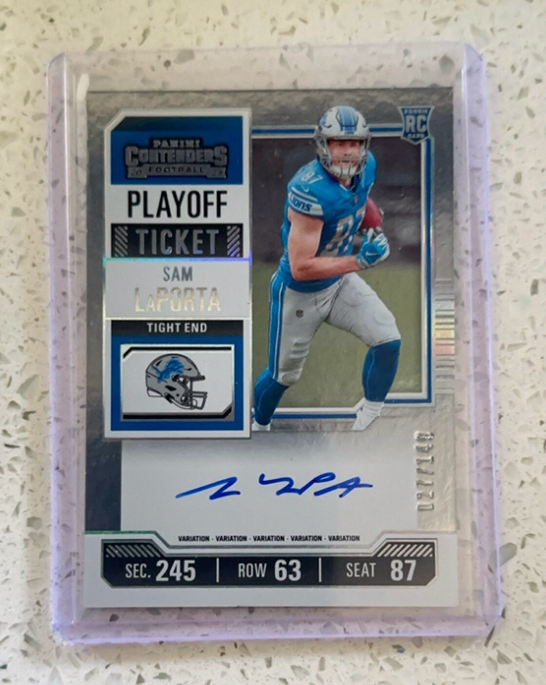 2023 Contenders Football Sam LaPorta Rookie Playoff Ticket /149 On Card Auto