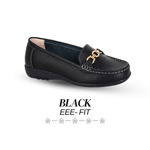 Boulevard Ladies Wide Loafers E + EEE Fit Smart Office Leather Saddle Shoes Girl - Picture 10 of 27
