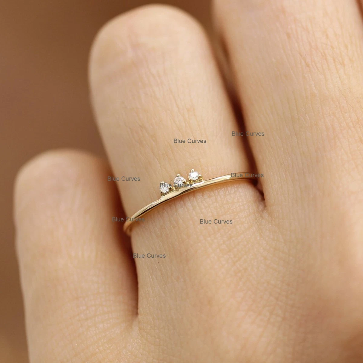 0.06 Ct Diamond Ring Solid 14k Yellow Gold Fine Wedding Jewelry