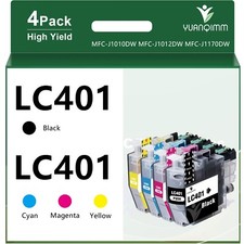 4PK LC401 Ink Cartridges for Brother MFC-J1010DW MFC-J1012DW MFC-J1170DW printer