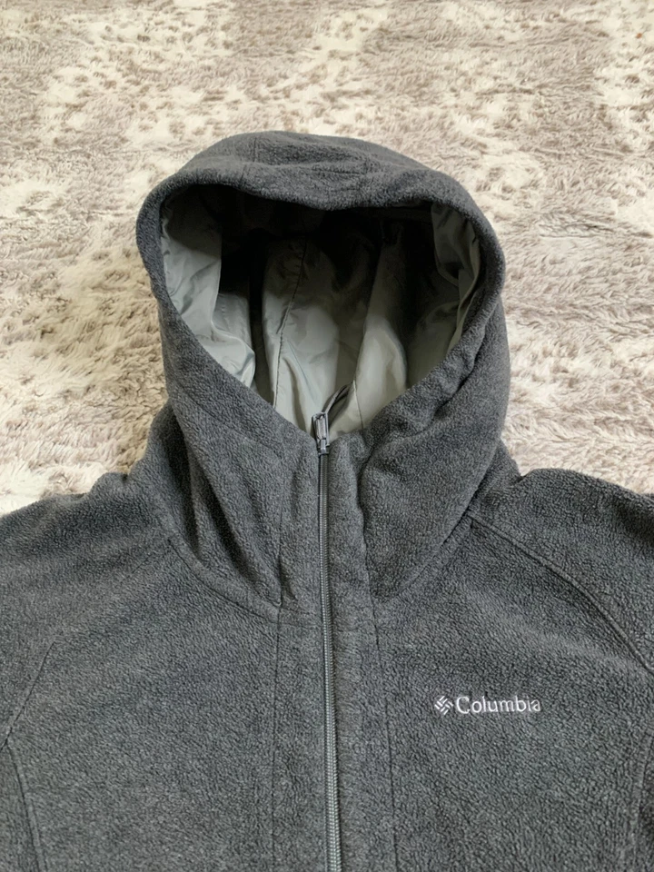 Columbia Mujer Suéter Medio Gris Cremallera Completa Polar Chaqueta con Capucha Exterior Logo Foto 2 de 4