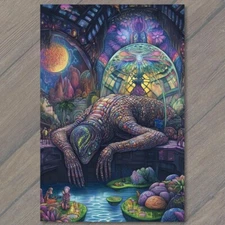 Art Print Giant Alien Sleeping Futuristic Landscape Waterfalls Planets Sci-Fi