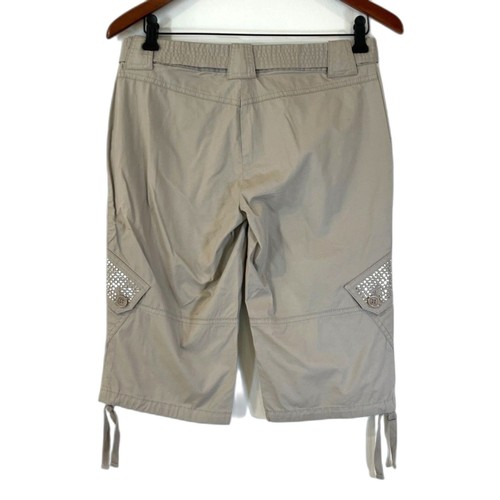 INC Khaki Capri Cargo Pants Summer Y2k Vintage Bling Pockets Drawstring Hem 2P - Picture 2 of 6