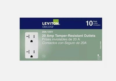 Leviton Decora 20 Amp Tamper Resistant Duplex Outlet, White (10-Pack) New  