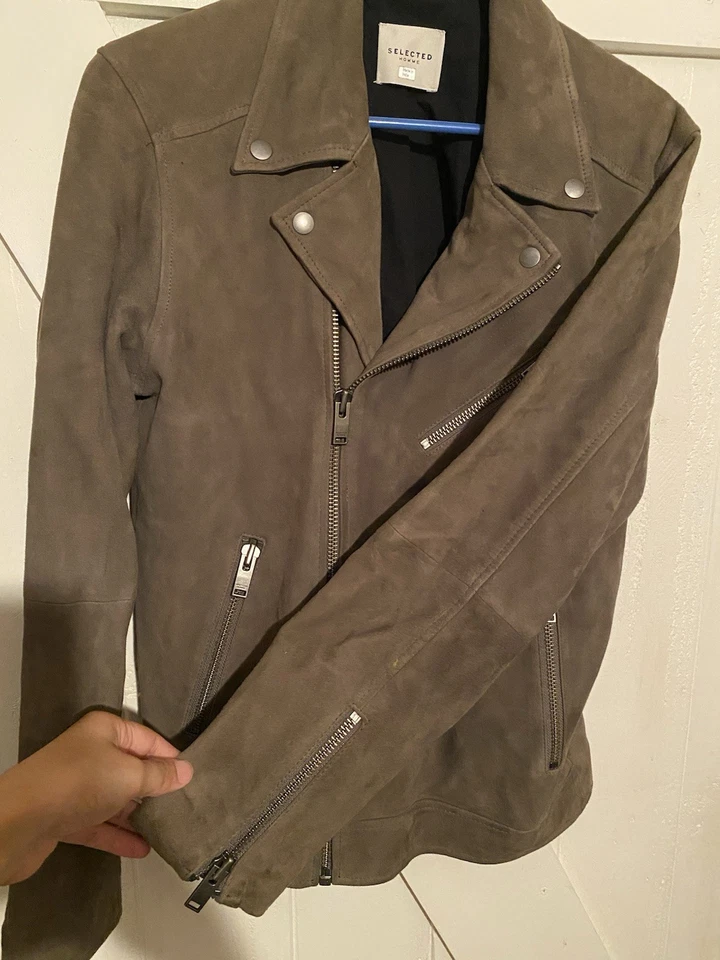 Chaqueta motera de cuero gamuza Selected Homme “Beluga” talla M Foto 2 de 4