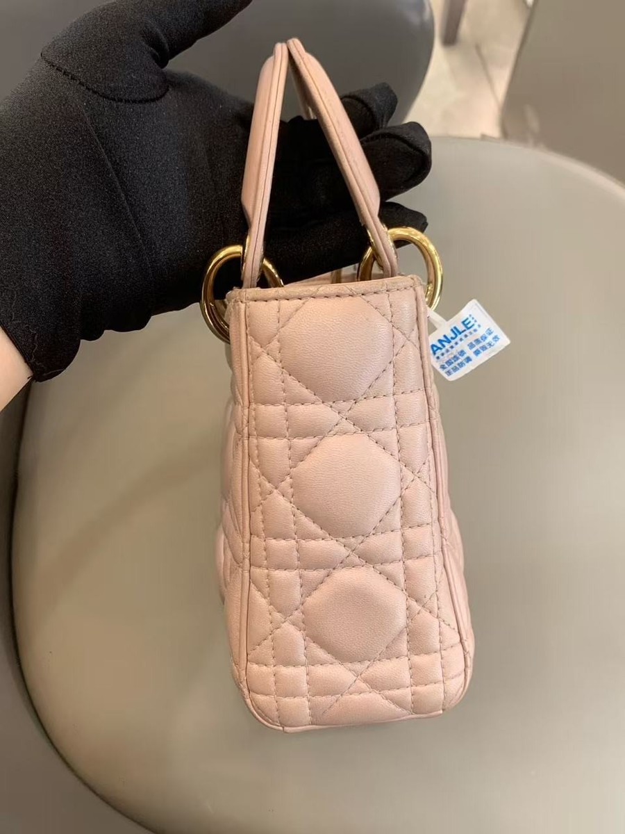 Christian Dior Lady Dior Mini Tote Handbag Sakura Pink Lambskin