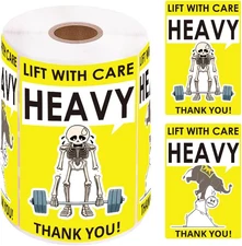 3x2 Heavy Lift with Care Stickers Label Skeleton Elephant Funny Warning Shipping