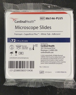 Cardinal Health M6146-PLUS Superfrost Plus Glass Slides White Tab 75x25mm 72 Pa 