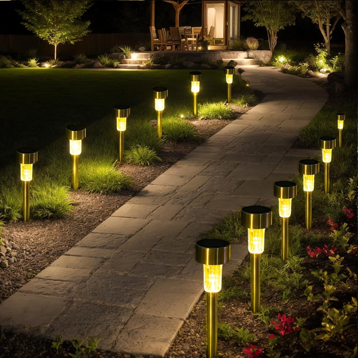 Solar Lights Outdoor Garden Landscape Pathway - 12 Pack Solar Powered Stake Ligh