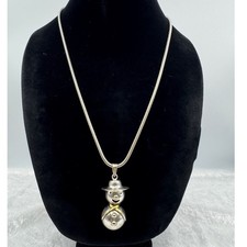 Snowman Pendant Necklace Shiny Silver Tone Festive Winter Holiday Jewelry