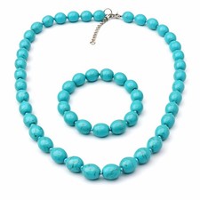 Turquoise Blue Faux Turquoise Bead Necklace  Bracelet Set Southwestern Western