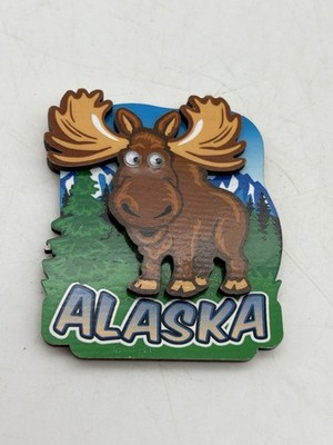 Alaska Moose Souvenir Magnet Wood Layered Googly Eyes 3D