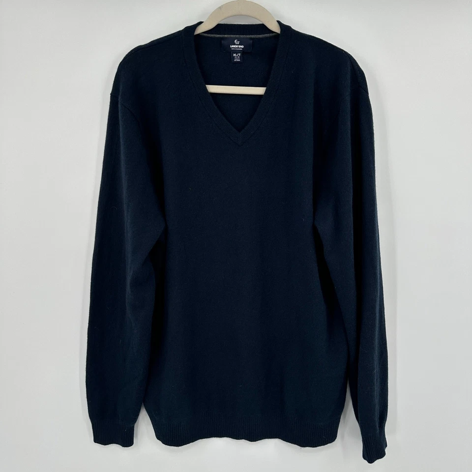 Lands End Mens Navy Blue 100% Cashmere V Neck Sweater XL Tall - Image 3 of 4