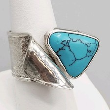 Vintage HOB Mexico 925 Sterling Silver Adjustable Turquoise Ring Sz 8 Statement